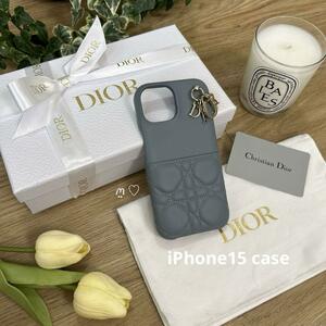 送料無料　新品同様　Dior　レディーディオール　iPhone15ケース　スマホカバー　現行販売品