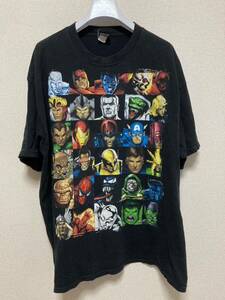 00s MARVEL Comics マーベル 半袖Tシャツ ブラック アメコミ キャラクター ハルク スパイダーマン キャプテンアメリカ アイアンマン XXL 黒