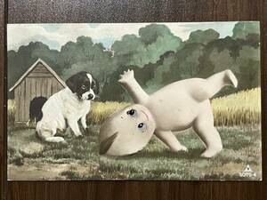 絵葉書 キューピー 犬　美術 アート デザイン アンティーク ポストカード