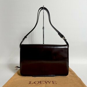 2405-112｜LOEWE ロエベ ショルダーバッグ レザー ダークブラウン アナグラム 保存袋付き