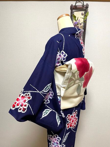 本染浴衣 臈纈の花 身丈(肩から)149㎝