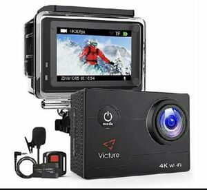 アクションカメラ 4KフルHD高画質 WiFi搭載 手振れ補正 40M水中カメラ 170度超広角レンズ 外部マイク対応リモコン付き