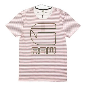 【32878】 新古品 G-STAR RAW ジースターロゥ 半袖Tシャツ カットソー サイズM レッド 丸首 チェック柄 ロゴマーク オシャレ メンズ