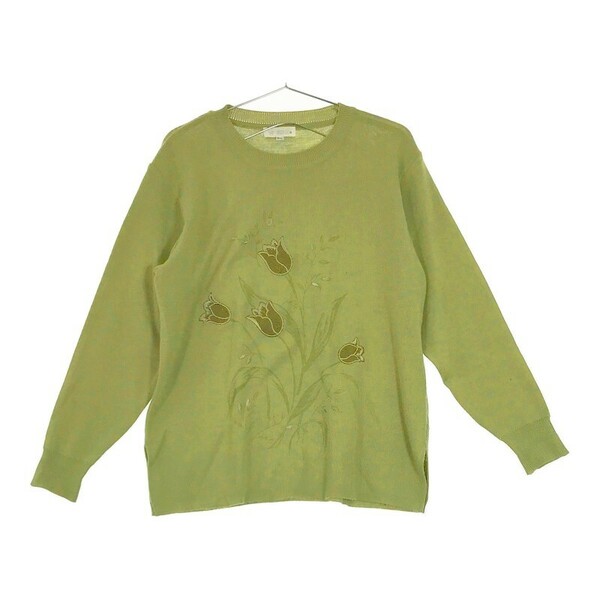 【31763】 Venticello ベンティセロ セーター サイズM-L グリーン 刺繍 アップリケ チューリップ シンプル シック レディース