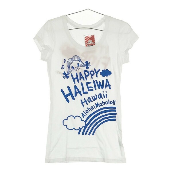 【30332】 Happy HALEIWA Hawaii ハッピーハレイワハワイ 半袖Tシャツ カットソー サイズM ホワイト シンプル プリント 可愛い レディース