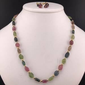 E05-10132 K18☆トルマリンネックレス&イヤリング 47cm 27.5g K18 4.6g K18 ( tourmaline necklace earrings accessory K18 jewelry )