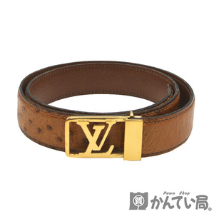 19829 LOUIS VUITTON【ルイ・ヴィトン】ベルト オーストリッチ レザー LVロゴ ブラウン系 75/30【中古】USED-B