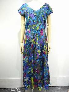 80s ～ JASMINE インド綿 トロピカル プリント エスニック フレンチスリーブ ワンピース ドレス