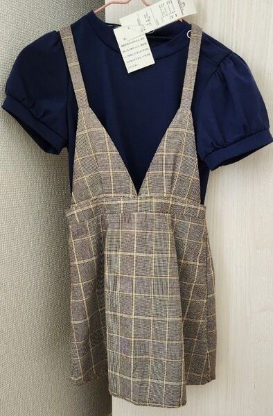 タグ付き新品未使用)Tシャツ(トップス)&ジャンバースカートセットアップ