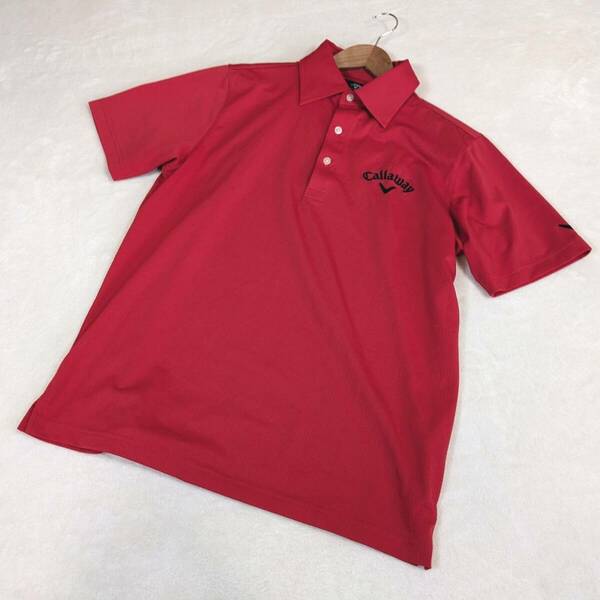 【キャロウェイ】ゴルフウェア　シャツ　半袖　赤　L　ワンポイント刺