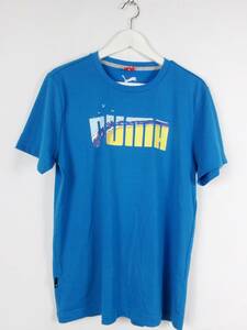 プーマ PUMA Tシャツ プリント クルーネック 半袖 L ブルー メンズ 中古 /GK