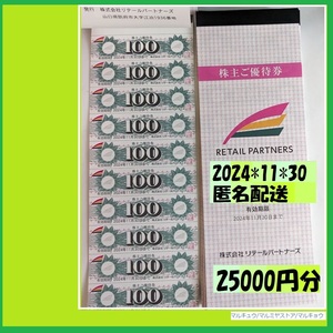 25000円分 リテールパートナーズ 株主優待券 2024＊11＊30 マルキュウ マルミヤストア マルキョウ 優待で頂き新品未使用安心して御使用