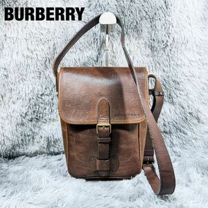 [ rare ] Vintage BURBERRY Burberry all leather leather original leather shoulder bag Cross body Brown noba check 
