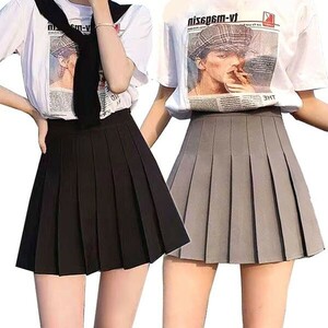  free shipping pleat miniskirt high waist plain culotte skirt Korea uniform high school student (0)