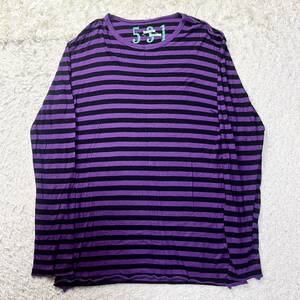 【希少】 Paul Smith 531 collection ポールスミス 531 コレクション ボーダー スリット 長袖 Tシャツ ロンT メンズ パープル 紫 伸縮 XL