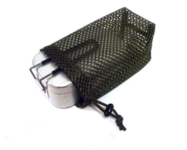 【メッシュ収納袋 オリーブ】トランギア trangia メスティン用収納袋 ハンドメイド / キャンプ アウトドア ケース 巾着