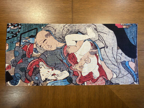 春色恋の手料理　歌川国貞　春画　浮世絵　手ぬぐい　衆道　男の娘　サイズは約75cm 35cm