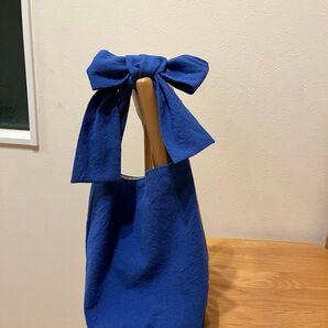 リネン リボンリネンバッグ トートバッグ 肩かけバッグ