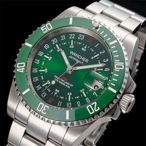 ** WANCHER[ASTRONAUT3( Astro Note )] особый 24 час отображать циферблат автоматический самозаводящиеся часы зеленый Mini-Z оправа - k функция 1 иен ~ новый товар /WW32-GNM