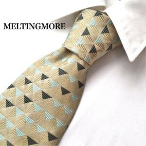 美品 MELTINGMORE メルティングモア シルク 絹 100% ネクタイ シルクネクタイ 日本製 高品質 ビジネス カジュアル グリーン 幾何学 紳士服