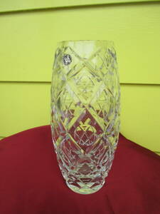 ★HOYA 　クリスタル 　花瓶 　外口径8.0 高さ約22.5cm フラワーベース 花入 花器 インテリア 置物 上カケ有(1.5㎜) 現状品