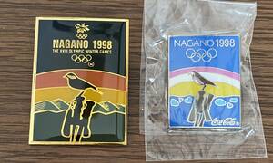 1998 長野オリンピック 記念 公式ポスター《つぐみ》 ピンバッジ ２個★ピンバッジコレクション