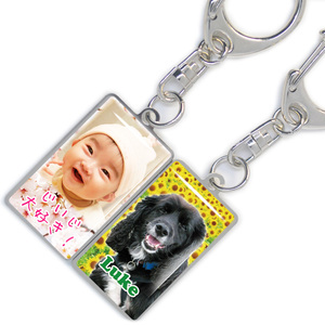 Art hand Auction 照片钥匙扣金属板长方形双面印刷个性化宠物儿童狗猫原创定制, 配件, 钥匙圈, 其他的