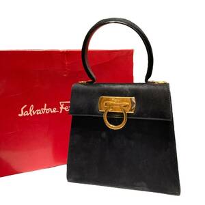 Salvatore Ferragamo フェラガモ ガンチーニ 2WAYバッグ ブラック スウェード ゴールド金具 ハンドバッグ