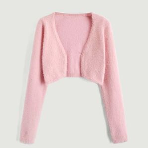 SHEIN クロップドカーディガン ベビーピンク ニットカーディガン