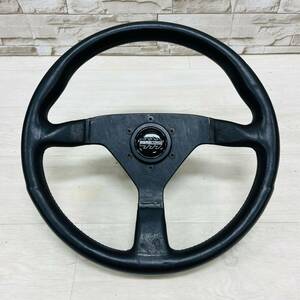 * rare *1 jpy ~* MOMO CORSE Momoko ruse black leather steering gear steering wheel 7-87 Italy made that time thing retro Vintage 