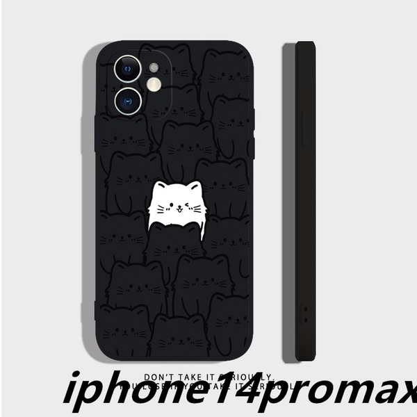 iphone14promaxケース カーバー TPU かわいい　ねご　お洒落　　軽量 耐衝撃 　高質 ブラック