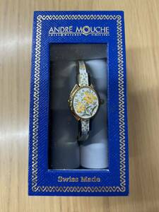 【J9】ANDRE MOUCHE アンドレムッシュ バングルウォッチ ゴールド フラワー レディース 腕時計 保証書 箱付き