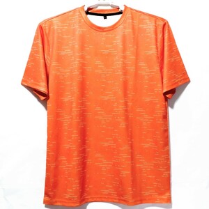  special price / unused [ size =L]STRETCH DRY/ stretch dry / men's / short sleeves / T-shirt /. water speed ./ repeated . reflection print / chest =96~104cm/orange