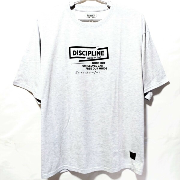 特価/未使用【サイズ=5L(4XL)】英字プリント/メンズ/半袖/Tシャツ/胸囲=116～124cm/杢(オートミール)