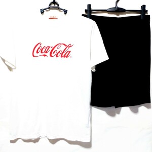 特価/未使用【サイズ=L】 Coca-Cola/コカコーラ/メンズ/半袖/Tシャツセット/上下組/セットアップ/胸囲=96～104cm/white×blk