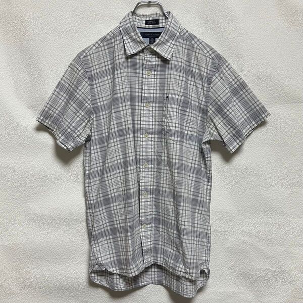 【Used】TOMMY HILFIGER トミーヒルフィガー 格子柄半袖シャツ 白系 S 古着