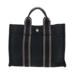 ★良好★HERMES エルメス フールトゥ PM RS トートバッグ キャンバス ブラック グレー　Black Grey ハンドバッグ 手提げ ユニセックス