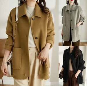  pea coat office casual simple lovely jacket outer autumn winter XL gray 