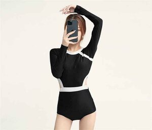  One-piece swimsuit long sleeve short sleeves swimsuit hot spring pool sunburn slim Fit lady's L green ( long sleeve )