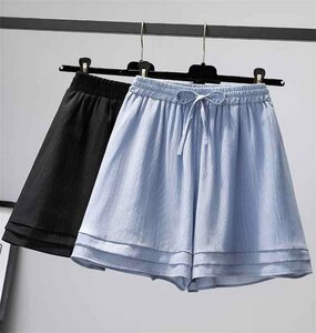  шифон шорты свободно большой размер незначительный юбка-брюки L голубой 