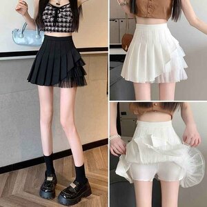  all 2 color miniskirt high waist frill chu-ru slim put on .. plain sweet series S black 