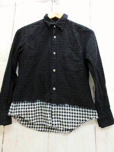 BLACK COMME des GARCONS ブラック コムデギャルソン 染めデザインチェックシャツ XS 1D-B013 AD2009 綿100% 日本製