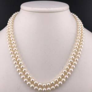 P05-0118 2連☆アコヤパールネックレス 6.0mm~6.5mm 47cm 56.6g ( アコヤ真珠 Pearl necklace SILVER )
