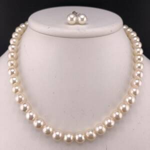 E05-11075 2点SET☆パールネックレス＆イヤリング 8.5mm~9.0mm 40cm 46.5g 8.0mm 2.8g K14WG ( Pearl SILVER K14WG )