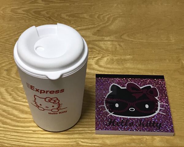 Kt ハローキティ Expressプラカップ 断熱カップ メモ帳 キティー キティちゃん レア エクスプレス プラスティック メモグラス