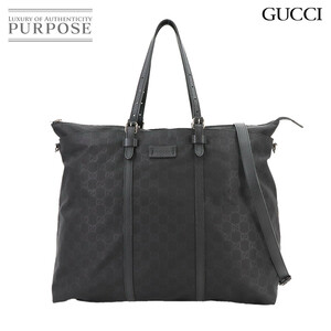 未使用 展示品 グッチ GUCCI グッチシマ トート バッグ ナイロン レザー ブラック 387068 シルバー 金具 Tote Bag 90235711