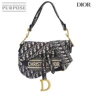 新品同様 クリスチャン ディオール Christian Dior オブリーク サドル 2way ショルダー バッグ キャンバス ネイビー 90234659
