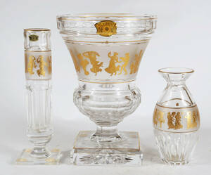 Val Saint Lambert ヴァルサンランベール クリスタル ガラス 金彩花瓶 3点（フラワーベースベルギー王室）D760