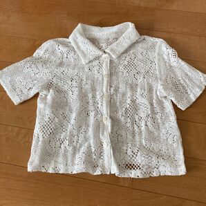 GU☆クロップド丈クロシェ編みブラウス☆Mサイズ☆白☆即購入可能☆送料込み