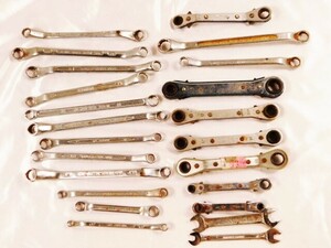 Y825★KYOTO TOOL/TOUGH他/締め付け・取り外し工具/23本セット/両口・ラチェット・メガネレンチ・スパナ/まとめて/送料730円〜